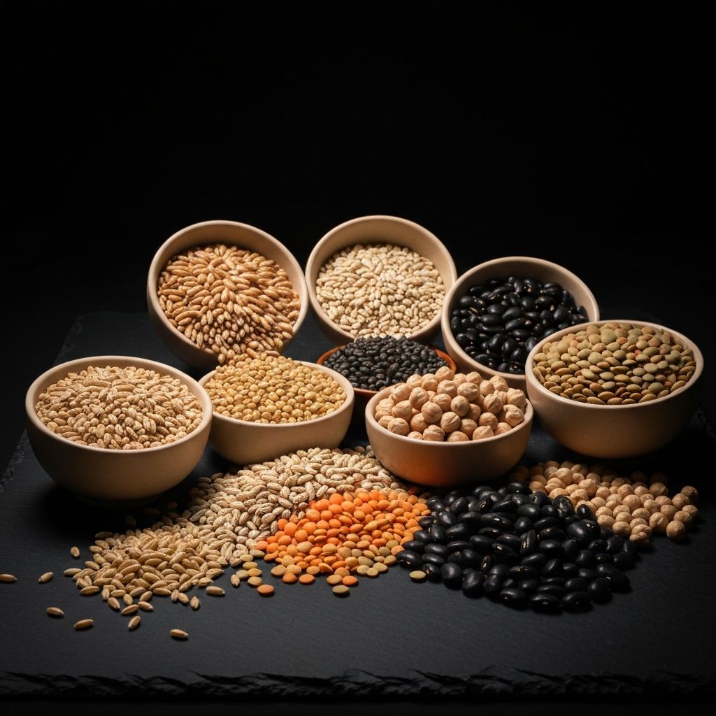 Whole grains, seeds and legumes including wheat, barley, lentils and chickpeas